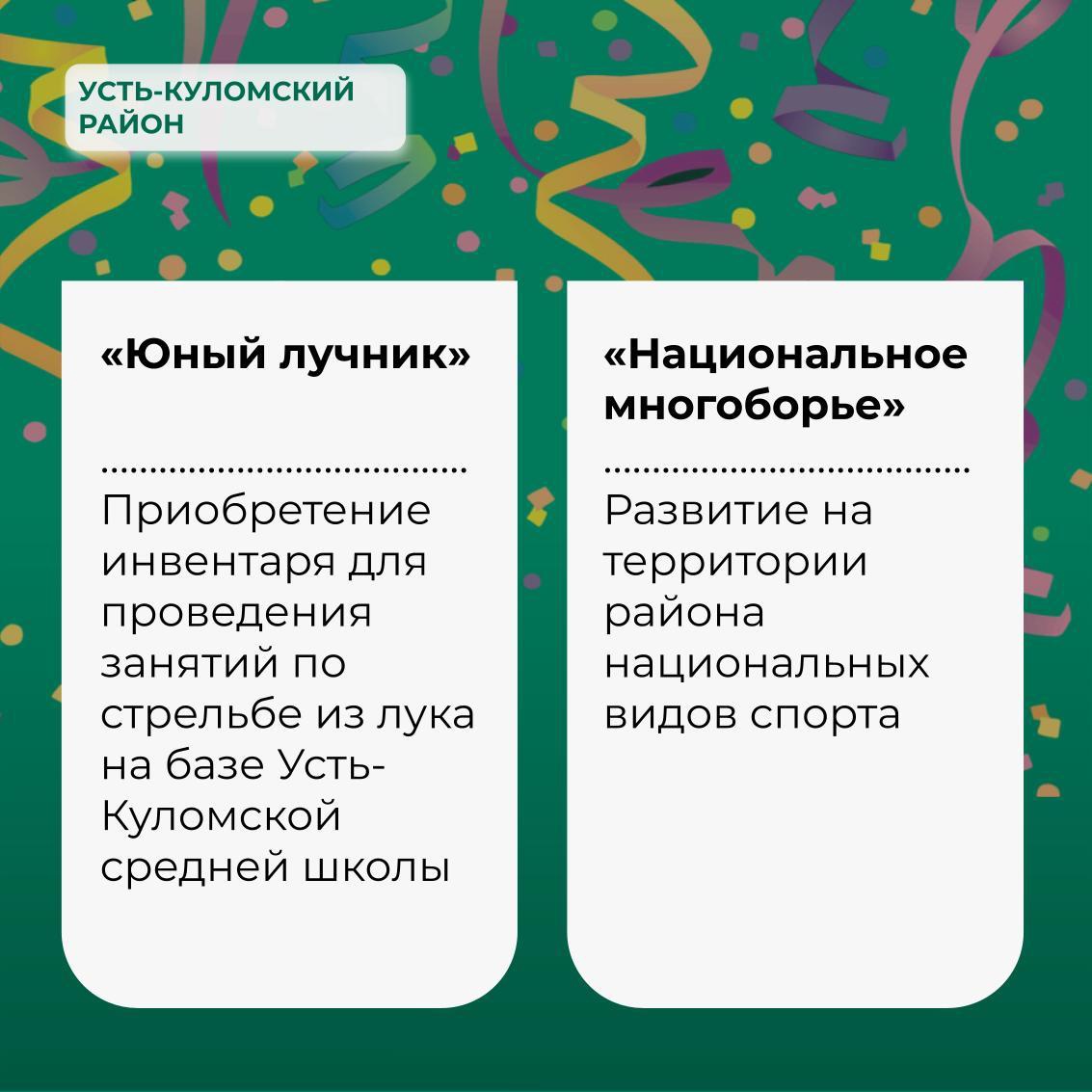 6 проектов Усть-Куломского района вошли в число победителей конкурса грантов Главы Республики Коми в 2024 году.