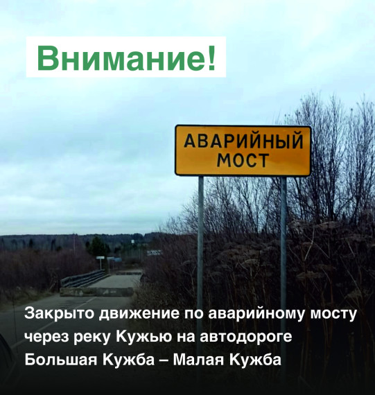 Закрыто движение по аварийному мосту через реку Кужью. Закрыто движение по аварийному мосту через реку Кужью.