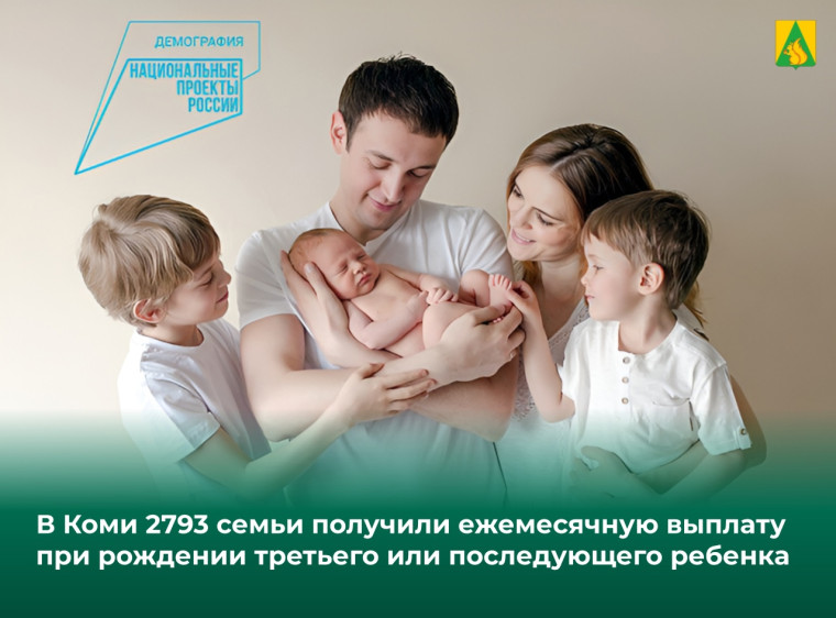 В Коми 2793 семьи получили ежемесячную выплату при рождении третьего или последующего ребенка. В Коми 2793 семьи получили ежемесячную выплату при рождении третьего или последующего ребенка.